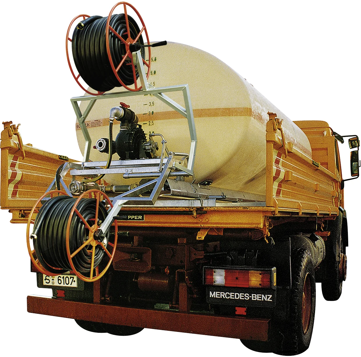 CEMO  BWS 500 mobile GRP irrigation system with baffle plates, 6000 L, yellow, with lockable lid, dome front 420 mm